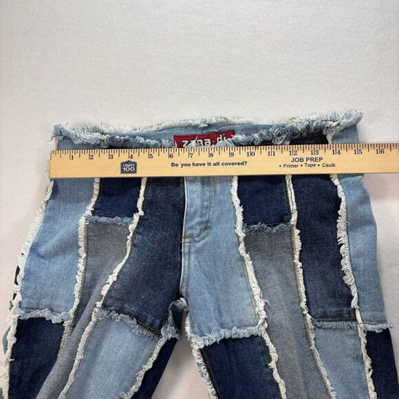 Vintage 90s Zana Di Patchwork Flare Jeans Y2K Hippie Low Rise Raw Fringe - Picture 4 of 11
